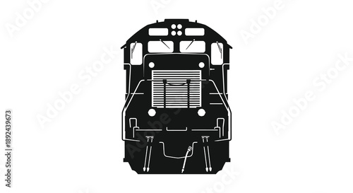 A striking front view of a diesel locomotive rendered in a stark black design silhouette high quality professional