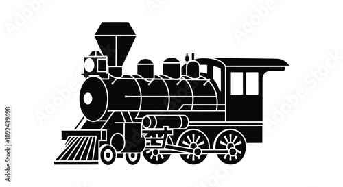 A striking black silhouette depicts a classic steam locomotive showcasing a bygone era of rail travel silhouette