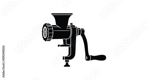A detailed black silhouette of a vintage manual meat grinder showcasing its classic design silhouette high quality professional