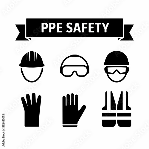 PPE Safety Icons: A comprehensive illustration of essential personal protective equipment (PPE) icons.