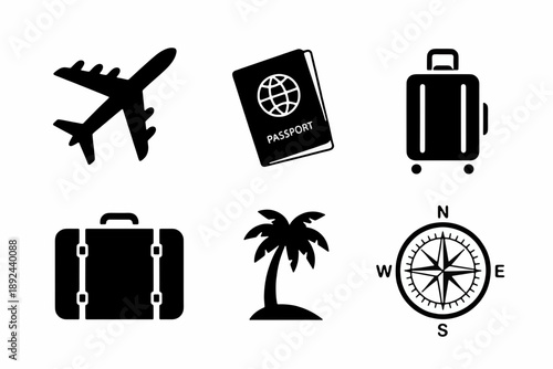 Travel Icons: Silhouette Icons of the Essentials for Your Next Great Trip, evoking the spirit of exploration and adventure