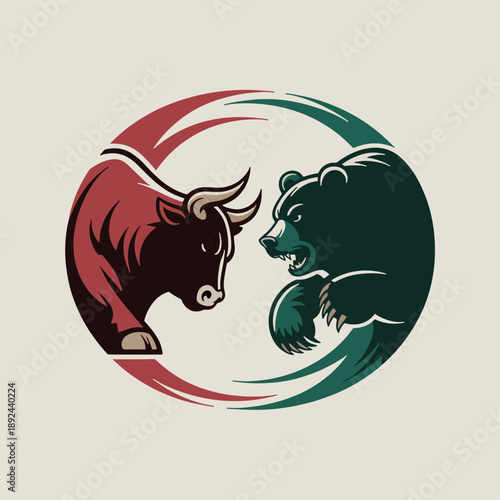 Market Dynamics: Bull and Bear Face Off: A stylized depiction of a bull and bear locked in a tense standoff, representing the dynamic forces of the financial market.