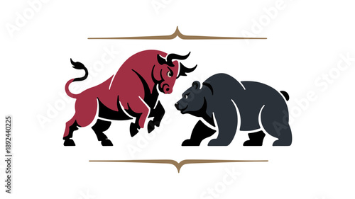 Market Showdown: A graphic illustration showing the symbolic battle of the bull and bear, representing the dynamics of the financial market.