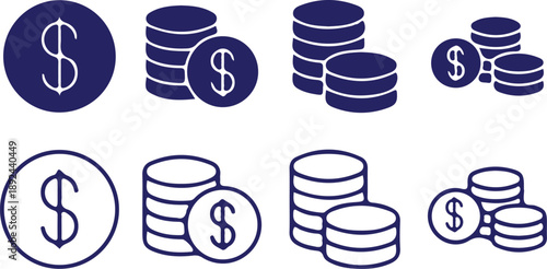 investment finance currency money bule bule outline icons set vector illustration stack