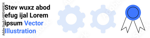Industrial processes, achievement recognition, branding, business templates, web design, corporate visuals. Two gear icons alongside a ribbon badge and text placeholder. Industrial processes