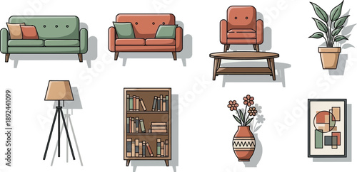 Vector illustration of wooden chairs and tables designed as business travel icons or suitcase symbols