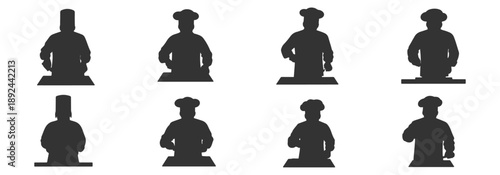 Architectural Vector Top View Silhouette: Chefs in Uniform Cooking and Working for Commercial Kitchen Layouts