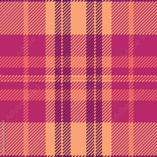 New texture tartan vector, baby seamless textile pattern. Finish check background plaid fabric in pink and orange colors.