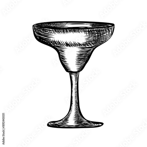 Hand drawn cocktail glass. Sketch of glassful in the style of an engraving. Contemporary minimal art. Vector illustration for menus and drink recipes