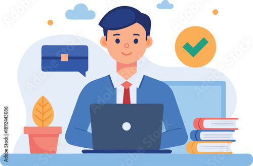 A teacher attending an online cybersecurity training session to enhance digital defense skills, vector graphic.