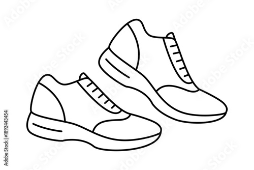 Pair of contour drawing sneakers. Minimalist outline icon for shoe store, sports apparel, or healthy lifestyle concept. Vector illustration