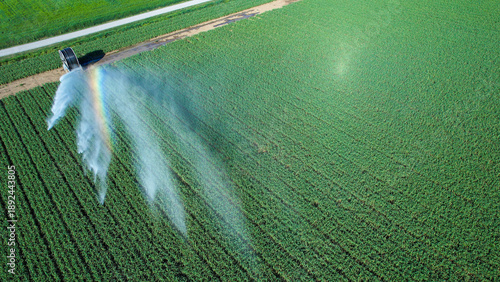 Modern irrigation system waters crops in Po Valley, showcasing water management technology