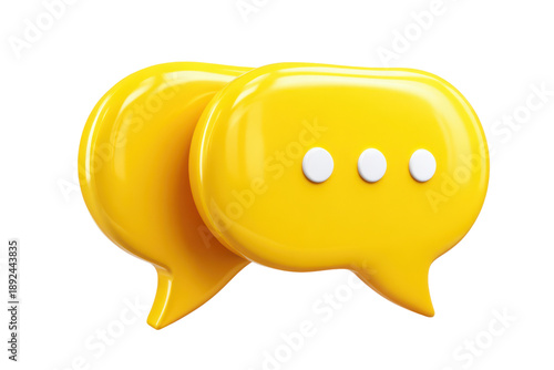 illustration: yellow speech bubble 3d symbol icon showing communication and talking isolated on white or transparent png