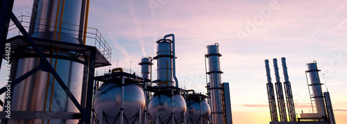 Tableau sur toile large oil refinery plant at sunrise on a clear day panoramic 3d render