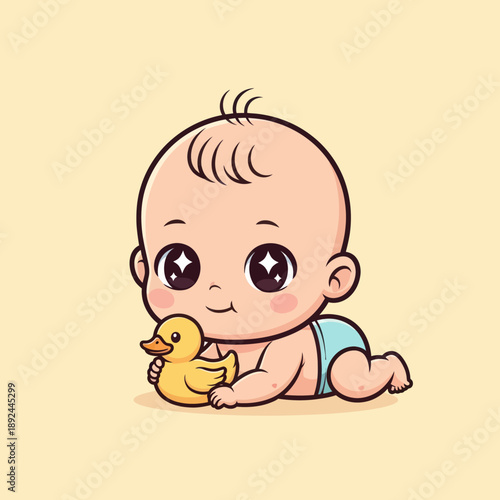 Adorable Baby with Yellow Rubber Duck Toy.