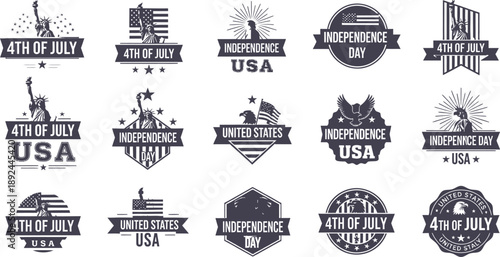 Collection of American Independence Day and 4th of July Patriotic Emblems
