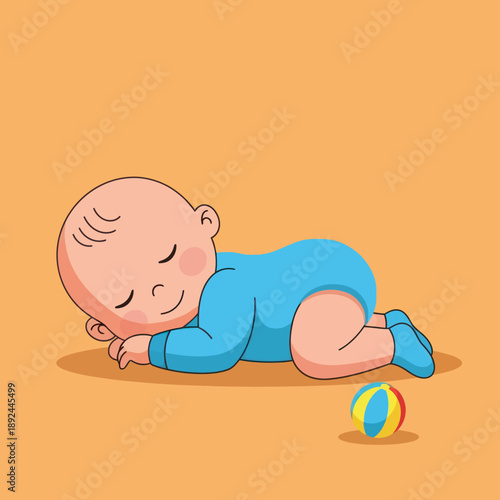 Sleeping Baby with Ball Cartoon Illustration.