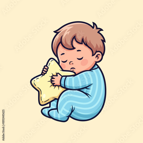 Child Holding Star Shaped Pillow Sleeping.