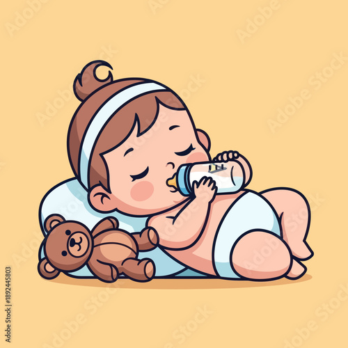 Baby Drinking Milk from Bottle while Sleeping.