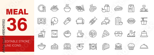 Meal icon set. Editable line icons. Vector illustration.