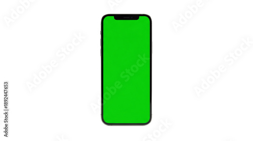 Green smartphone with blank screen on white background.