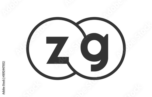 ZG business company emblem with outline rounds and letters z g. Logo template of two merged circles for brand identity, logotype. Vector Infinity symbol