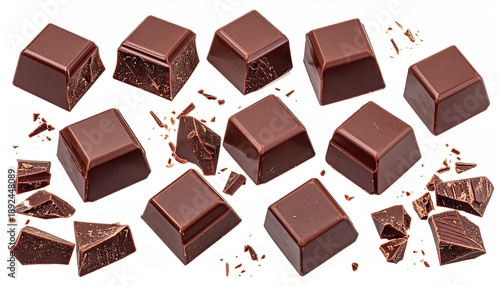 Wallpaper Mural Dark chocolate squares and fragments scattered against a white backdrop Torontodigital.ca