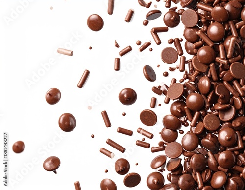Wallpaper Mural Dark chocolate sprinkles and chips on a white background, scattered Torontodigital.ca
