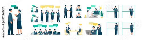 Remote team collaboration illustration set with AI adoption, meetings, conversations and brainstorming, showing modern workflow, productivity and digital teamwork