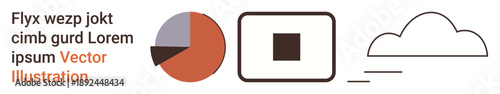Data analysis, graphic design, cloud computing, tech visuals, business presentations, creative layouts. A pie chart, a square and a cloud element in a clean format. Data analysis and cloud computing