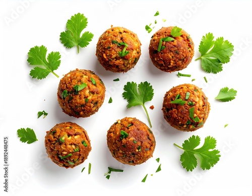 Wallpaper Mural Seven spiced, round, savory food items with herbs on white background Torontodigital.ca