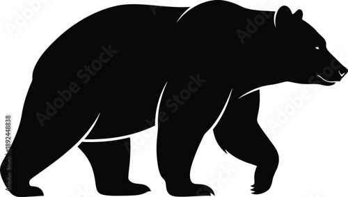 Vector Illustration of Black silhouette of a bear walking, isolated on white background