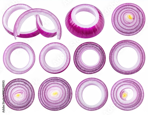 Wallpaper Mural Overhead shot of sliced red onion rings, arranged on white Torontodigital.ca