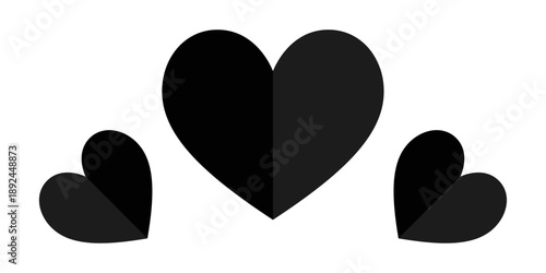 Valentine three hearts black paper cutout. vector
