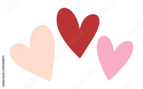 Valentine three hearts pink and red. vector