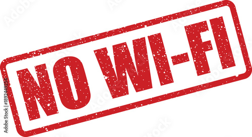 A textured red rubber stamp boldly featuring the text NO WI FI on an angle against a clean white backdrop
