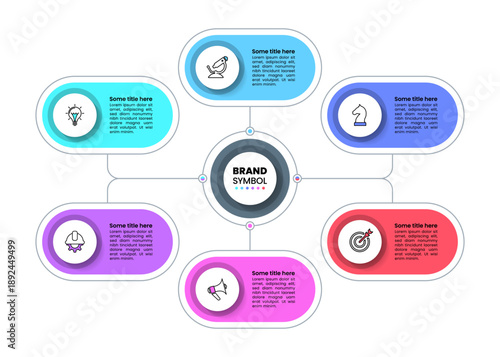 Infographic template. 6 connected banners with icons