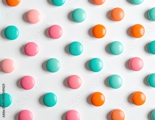 Wallpaper Mural Colorful round pills arranged on a white backdrop in a grid Torontodigital.ca