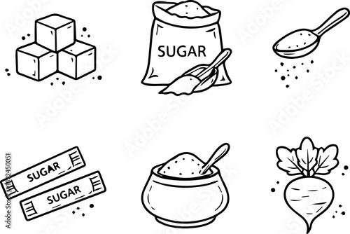 Sugar and Sweetener Outline Icons. Vector
