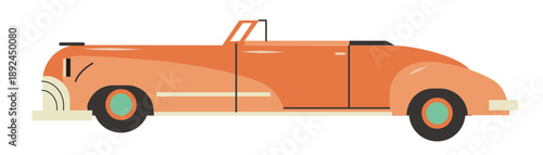 Vintage convertible car icon for road trip and summer travel. 