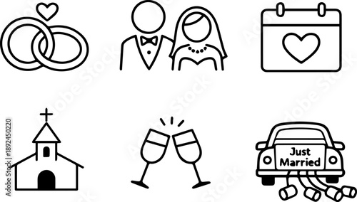 Wedding Celebration Outline Icons
