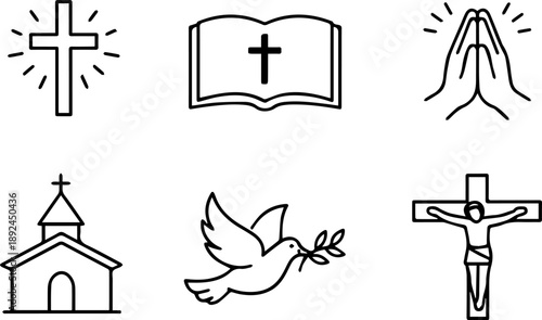 Christian Religion Icons. Vector set
