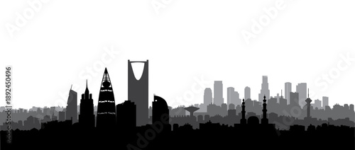 Riyadh city skyline. Cityscape silhouette with landmarks. Urban background