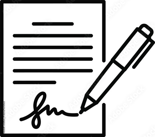 Vector Illustration of Signature on document with pen icon, signing contract or agreement