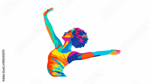 Contemporary dance figure with bold color contrast and dynamic movement illustration with colorful and dancer and art and design and style and graphic