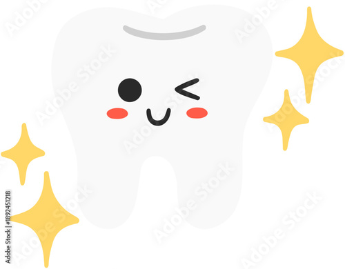 Winking Tooth with Sparkles Cartoon Vector Illustration