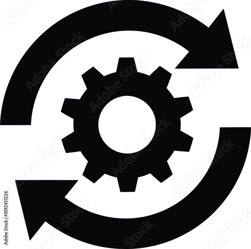 Vector Illustration of Black gear icon with circular arrows, symbolizing refresh or reload process