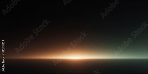 Soft golden horizon glow emerging from black abstract background with cinematic sci-fi mood