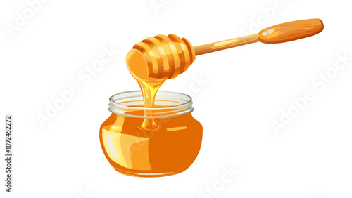 Honey Jar with Dipper Illustration Isolated on White