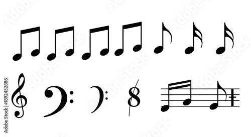 White musical notes and symbols on transparent background isolated on a transparent background music symbols